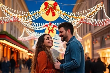 Young couple enjoying a festive year-end city date.