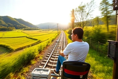 Couple on rail bike in Chuncheon countryside