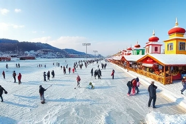 Gangwon winter festival, ice fishing, snow sculptures, families enjoying winter