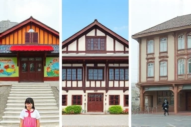 Collage of Gunsan's historical attractions: railway village, Japanese house, museum