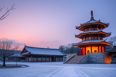 Bulguksa Temple in Gyeongju during a serene winter evening.