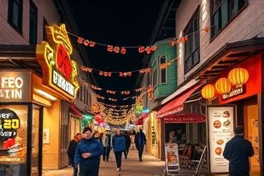 Hwangnidan-gil street in Gyeongju during a lively year-end night.