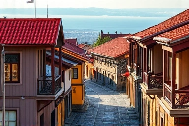 German Village architecture, winter sunlight, Namhae coast