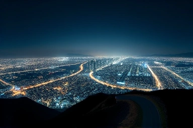 Seoul city lights at night, panoramic night view