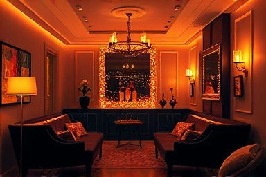 Elegant, warm, and inviting party room interior for special events.