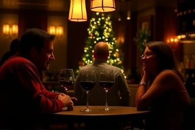 Cozy wine bar, intimate date, romantic atmosphere, quiet conversation.