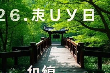 Tranquil Korean wooden bridge in lush forest