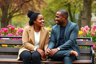 Couple embracing differences, symbolizing growth and love