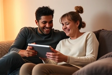 Couple playing game together, enjoying shared activity
