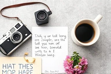 Romantic flat lay of couple's memory items