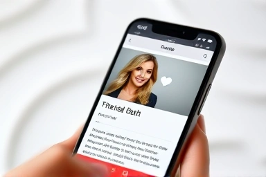 Smartphone displaying an attractive dating app profile.