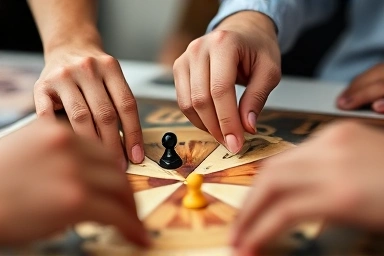 Hands playing a board game, symbolizing connection and shared activity.