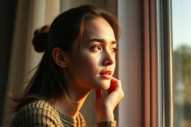 Young adult reflecting, symbolizing personal growth after a relationship.