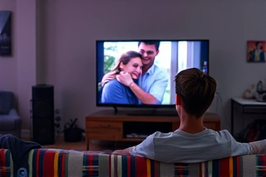 Gen Z viewer engrossed in romantic drama on TV