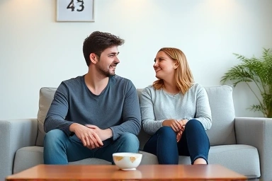 Young adults in a comfortable, friendly relationship setting.