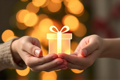 Digital gift exchange symbolizing care and joy
