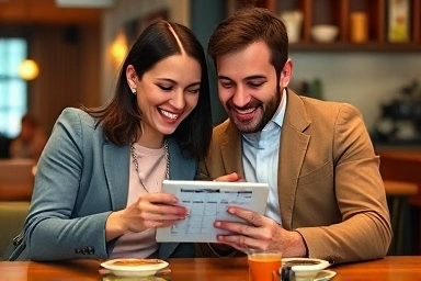Couple planning a date on a shared digital calendar