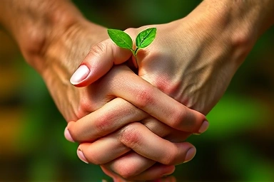 Interlocking hands with growth elements