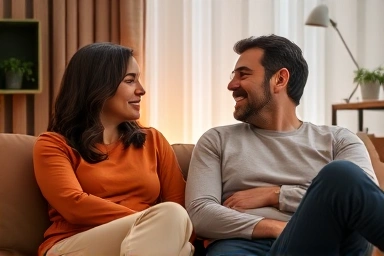 Couple connecting after a disagreement, showing empathy.