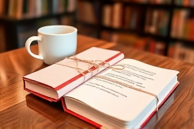 Thoughtfully wrapped book with a handwritten note, symbolizing a special gift.