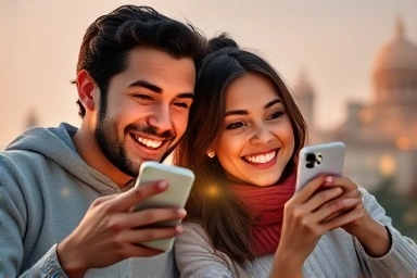 Couple video calling, long-distance relationship connection