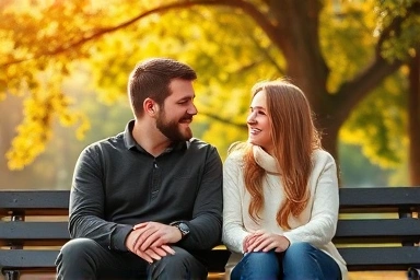 Enduring couple on park bench, stable relationship, shared history