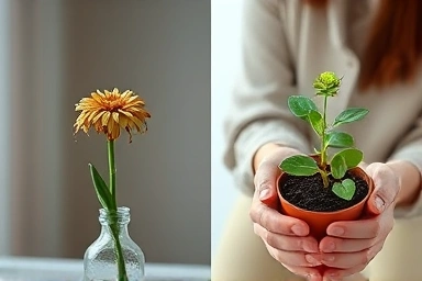 Fading romance vs. nurturing relationship, intentional care symbolism