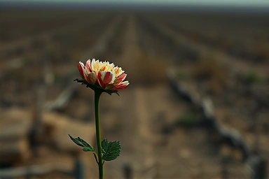 Wilting flower with a faint glow of hope.