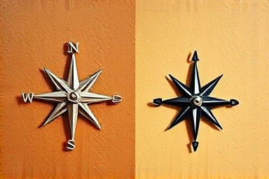 Stylized compasses symbolizing different views, unity
