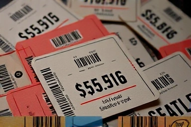 Discounted theater tickets with crossed-out prices