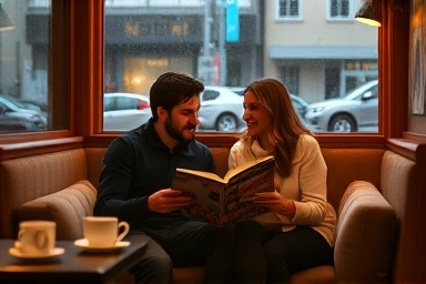Cozy comic book cafe date for couples on a rainy day