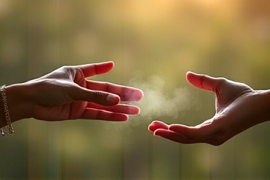 Symbolic image of emotional distance and hesitant connection in a relationship.