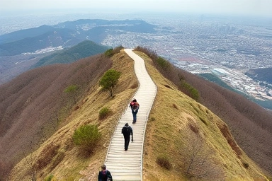 Panoramic view of a hiking trail in Seoul suburbs