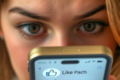 Person reacting with excitement to social media like notification