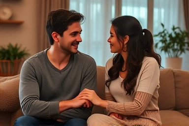 Couple sharing a moment of deep intimacy and trust.