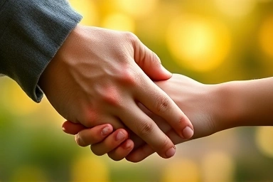 Hands clasped in support, symbolizing trust and connection.