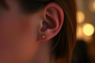 Woman's ear, warm light, intimate voice message, romantic atmosphere
