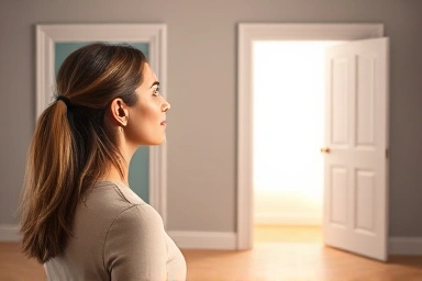 Woman choosing between familiar and new relationship paths.