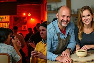 Contrast between a noisy, ineffective dating spot and an engaging DIY workshop.