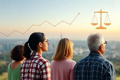 Diverse people planning financial future with investment symbols.