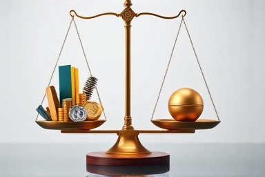 Balanced scale symbolizing financial stability and diverse assets.