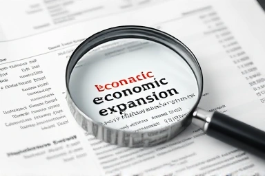 Magnifying glass over financial report, highlighting economic indicators.