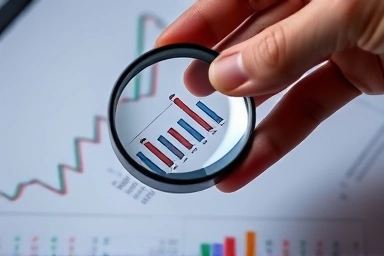 Magnifying glass over financial chart, symbolizing detailed analysis.