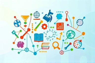 Interconnected academic symbols forming a latticework structure