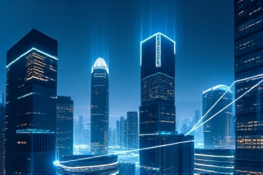 Futuristic cityscape symbolizing AI's impact on industry.