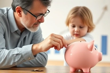 Investor teaching child about money