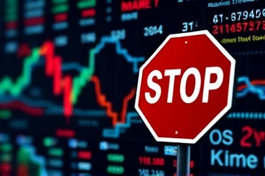 Abstract financial market volatility with warning and stop signals