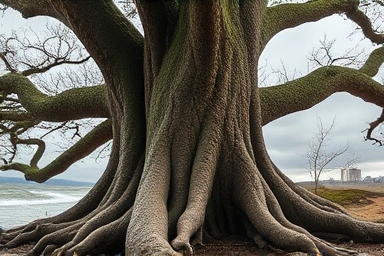 Oak tree representing defensive stocks' resilience against market storms.