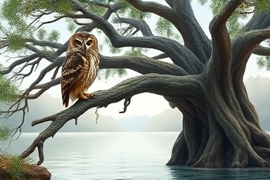 Wise owl on tree, symbolizing long-term financial stability.