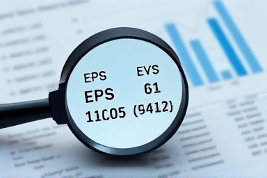 Magnifying glass on financial report, showing growth indicators.